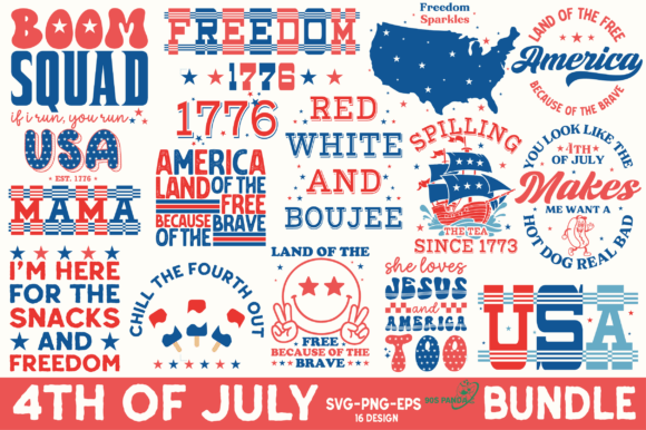 4th of July SVG PNG Retro Design Bundle